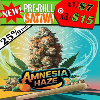 SATIVA -PREROLL (AMNESIA HAZE), Pre-Rolls & Grabba